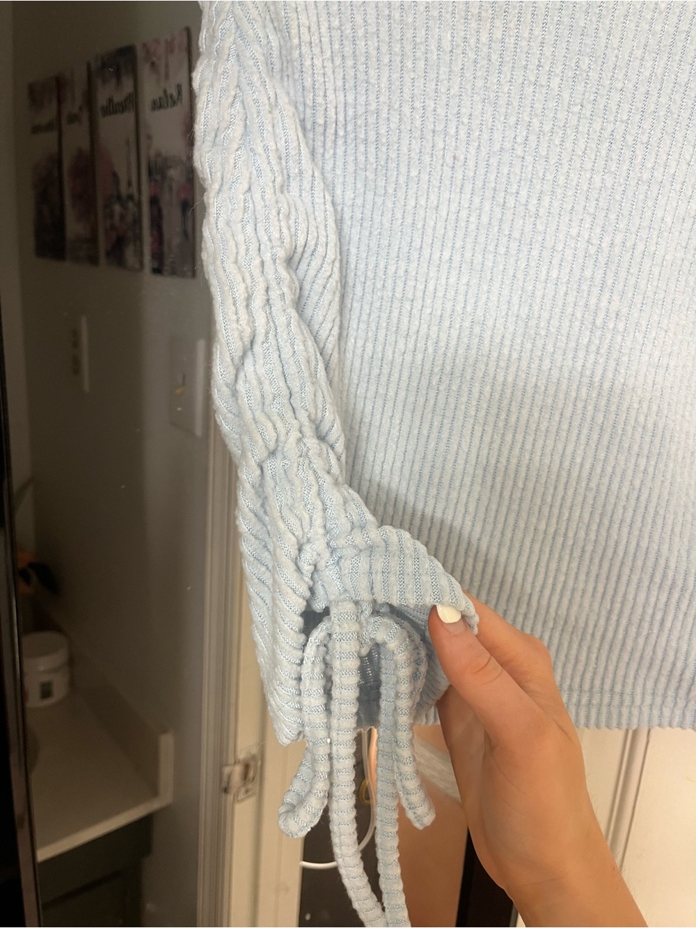 SHEIN Light Blue Ribbed Drawstring Mini Skirt - Picture 3 of 6